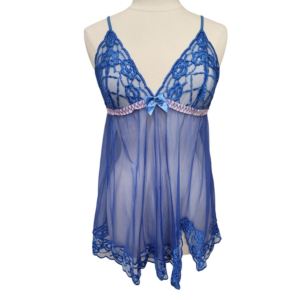 Vintage Frederick's of Hollywood Baby Doll Nighty Negligee Sheer Lace size Large